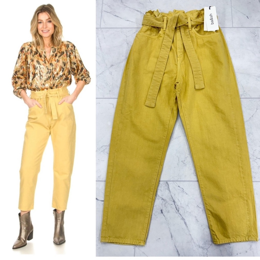 Ba&sh Yellow High-Waisted Paperbag Pants
